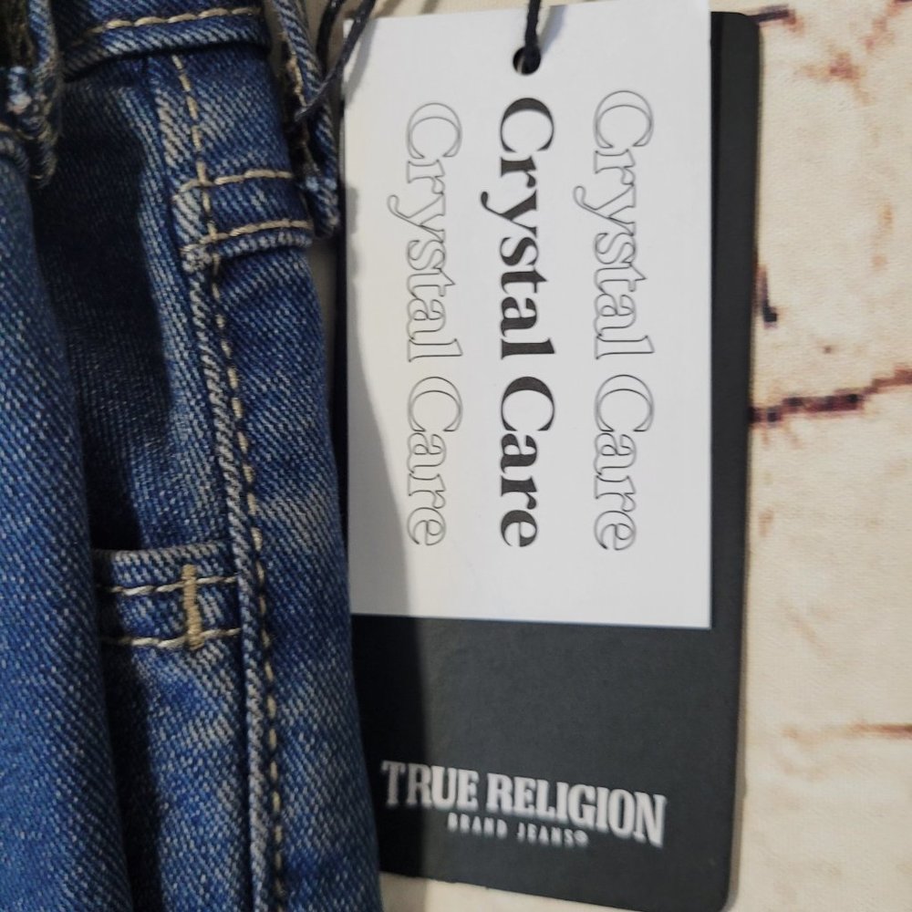 NWT True Religion Becca Dark Glacial, Crystal Flap Bootcut Jeans Size 32 - Picture 3 of 10